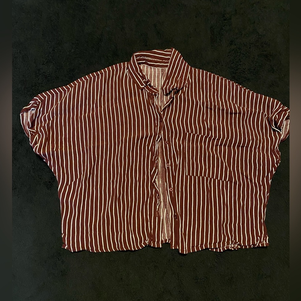 Burgundy Striped Button Down Top